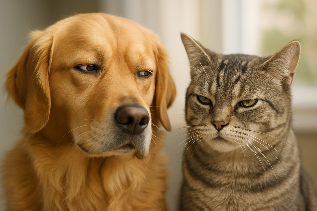 a dog and a cat funny side eyes expressions