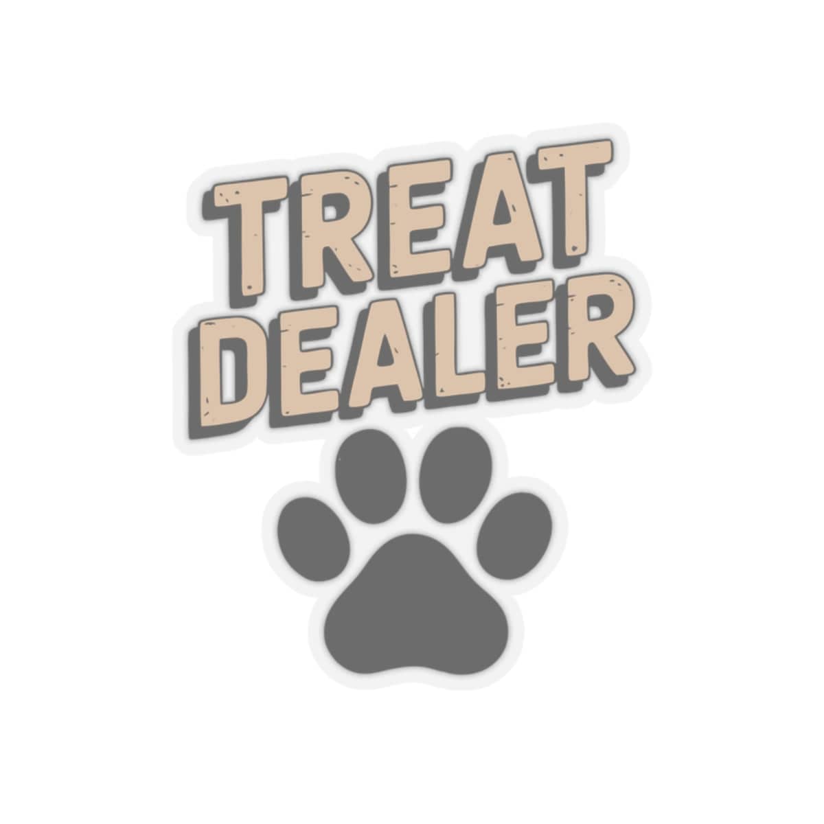 Sticker with 'Treat Dealer' text and a paw print on a white background