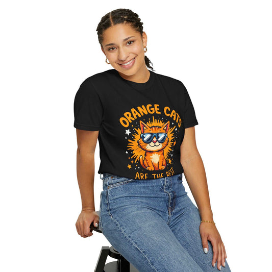 Person wearing orange cat lover t-shirt with a cat | Funny pet parent apparel by Wag & Wear